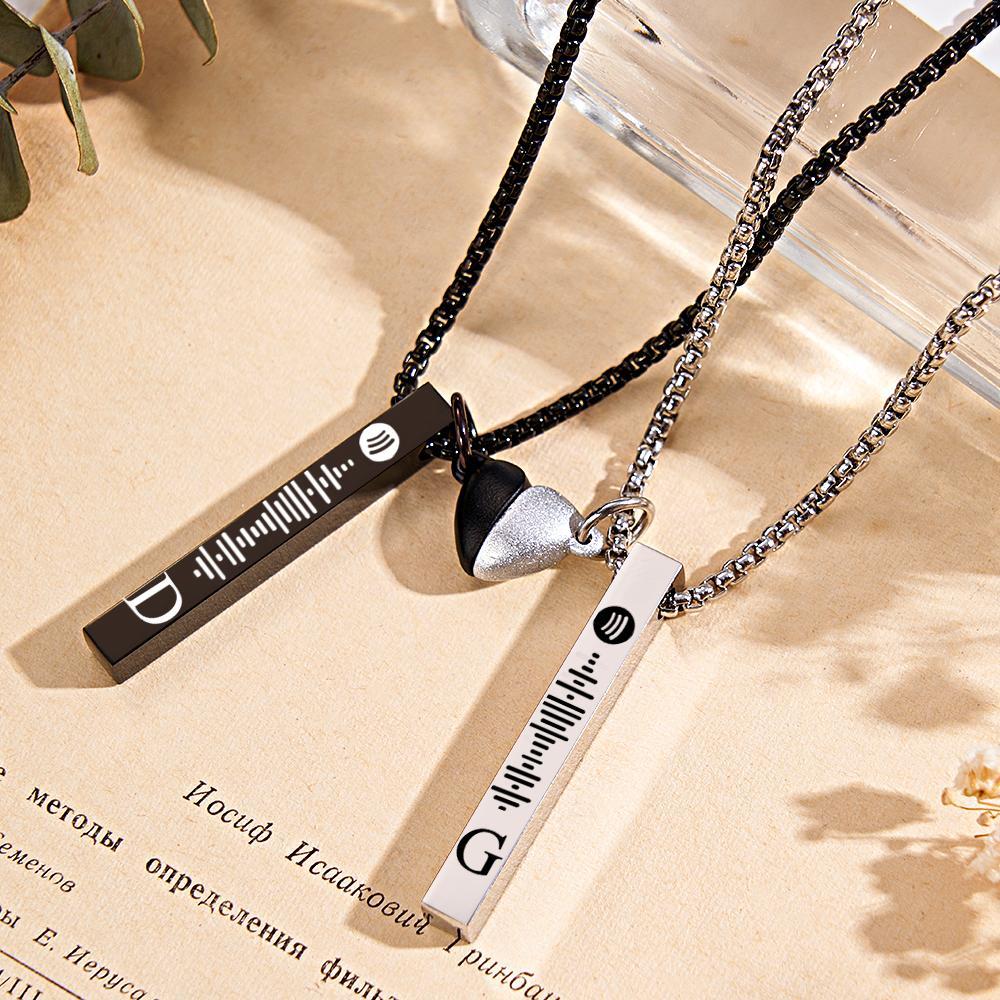 Bar Necklace with Custom Spotify Code Engraving Initial Personalised gift Unisex Necklace for Couple - soufeeluk