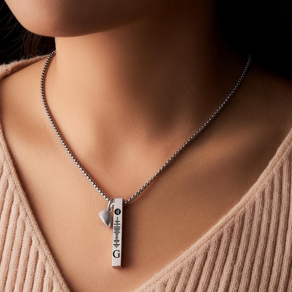 Bar Necklace with Custom Spotify Code Engraving Initial Personalised gift Unisex Necklace for Couple - soufeeluk