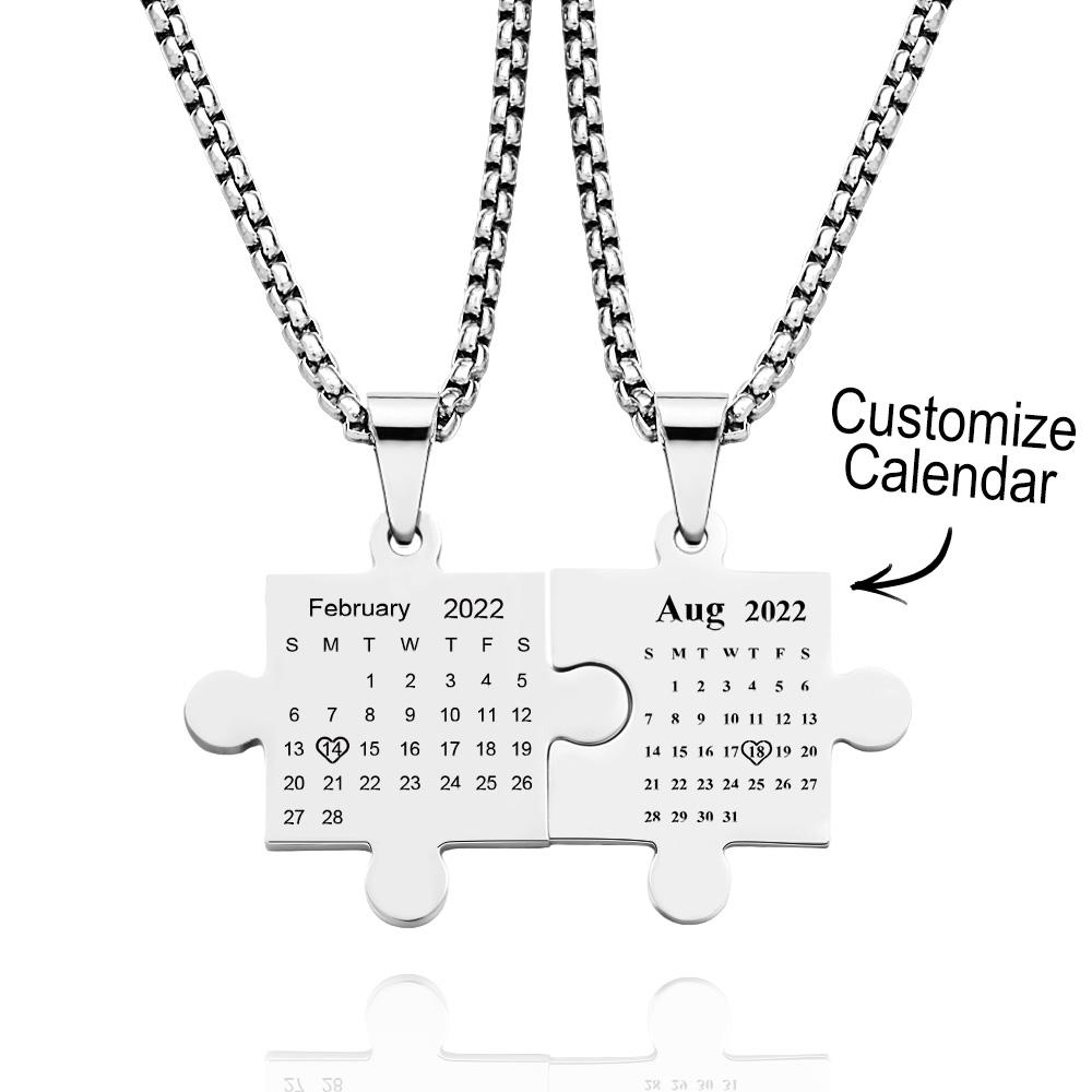 Together Forever Puzzle Necklace Couples Set Calendar Necklace Save The Date Gift for Him and Her - soufeeluk