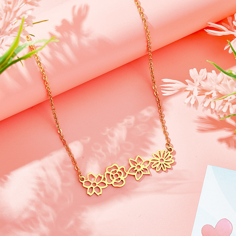 Personalised Multiple Birth Flower Necklace Family Floral Necklace Gift For Mom - soufeeluk