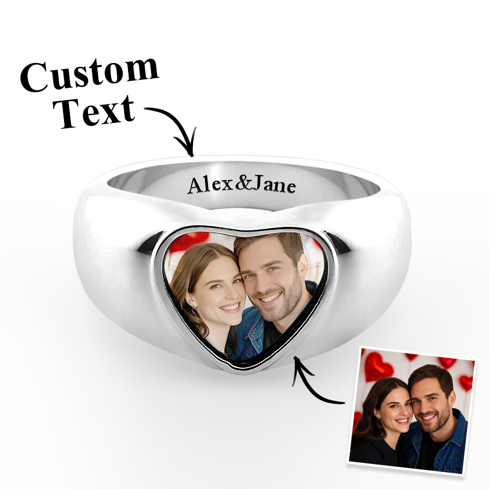 Customized Signet Photo Rings Heart Chunky Band Ring Stainless Steel P