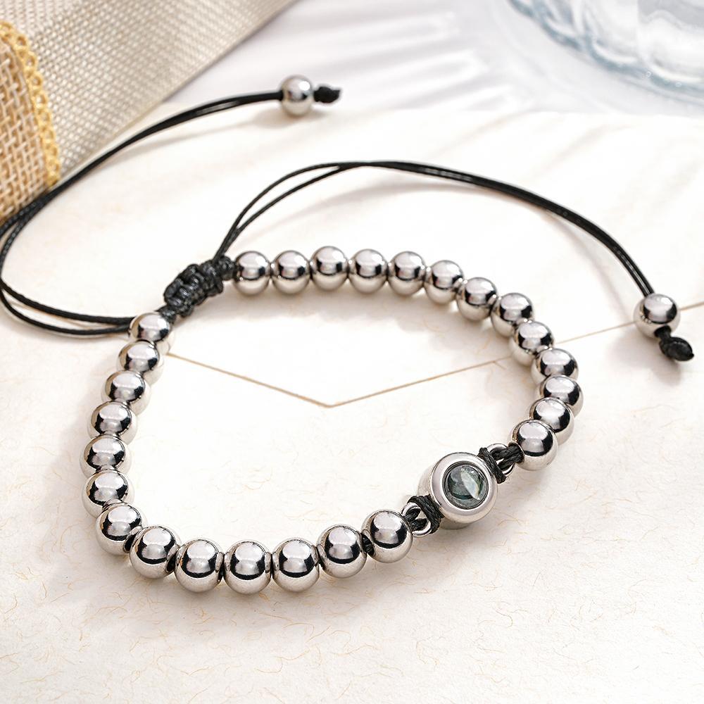 Custom Photo Projection Bracelet Personalised Circle Beads Adjustable Bracelet Gifts For Men - soufeeluk