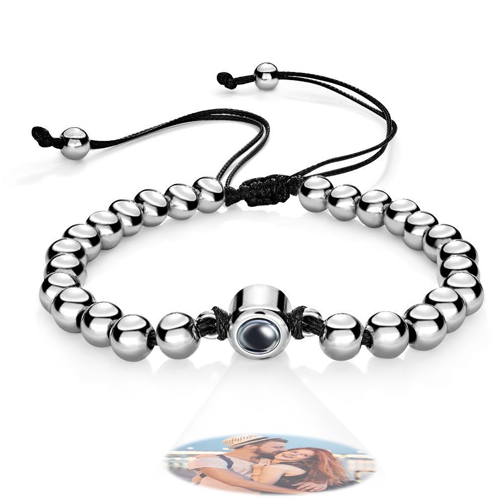 Custom Photo Projection Bracelet Personalised Circle Beads Adjustable Bracelet Gifts For Men - soufeeluk