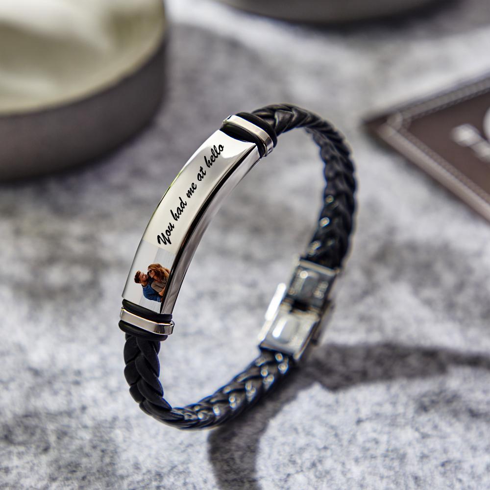 Men's Bracelet Custom Photo Engraved Leather Bracelet Best Commemorative Gift for Him - soufeeluk