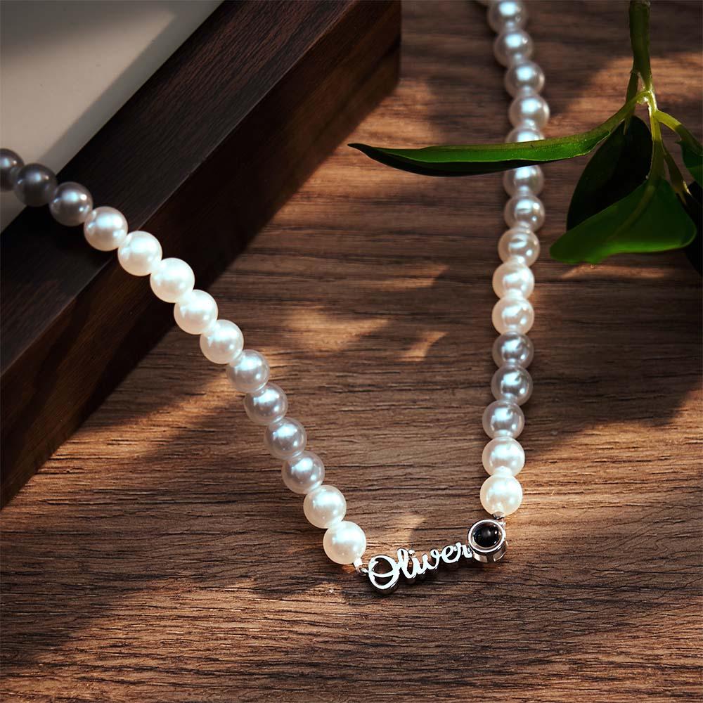 Custom Name Necklace Projection Pearl Chain Valentine's Day Gift - soufeeluk