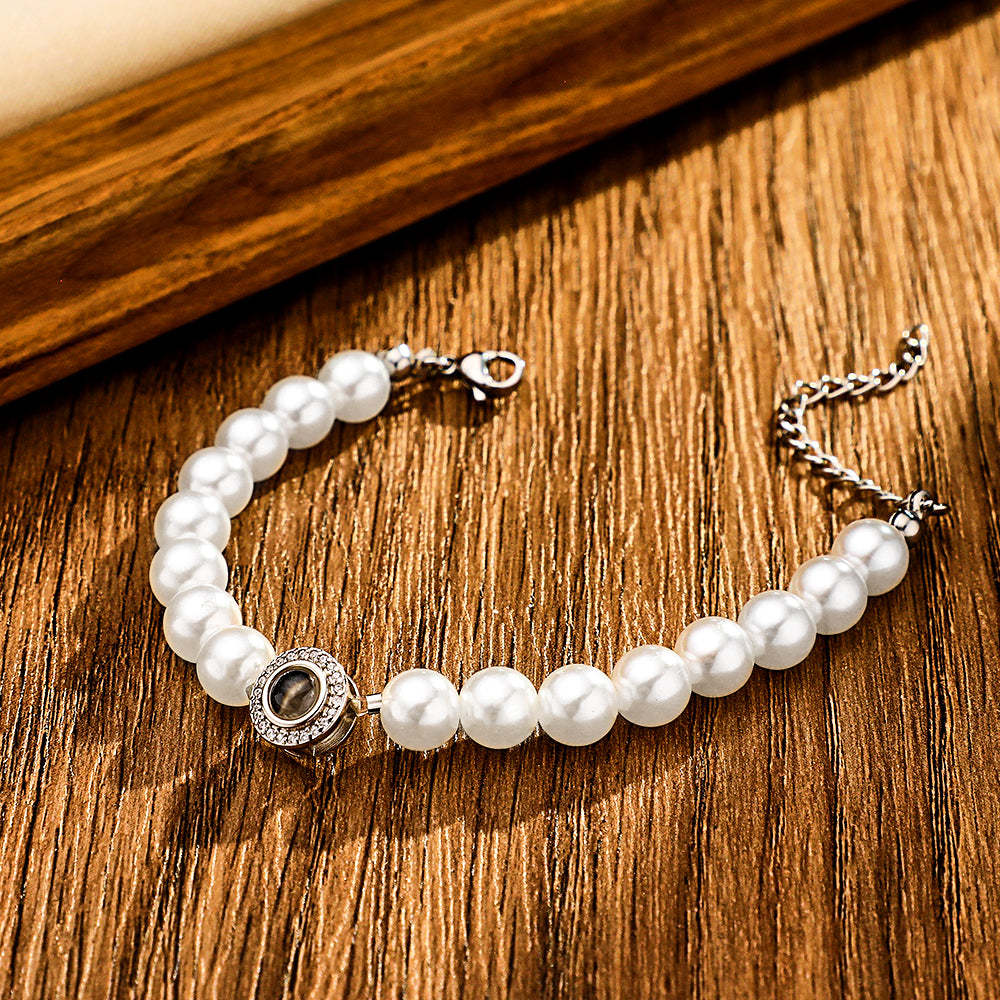 Custom Projection Diamond Beads Bracelet Pearl Chain Couple Gift - soufeeluk