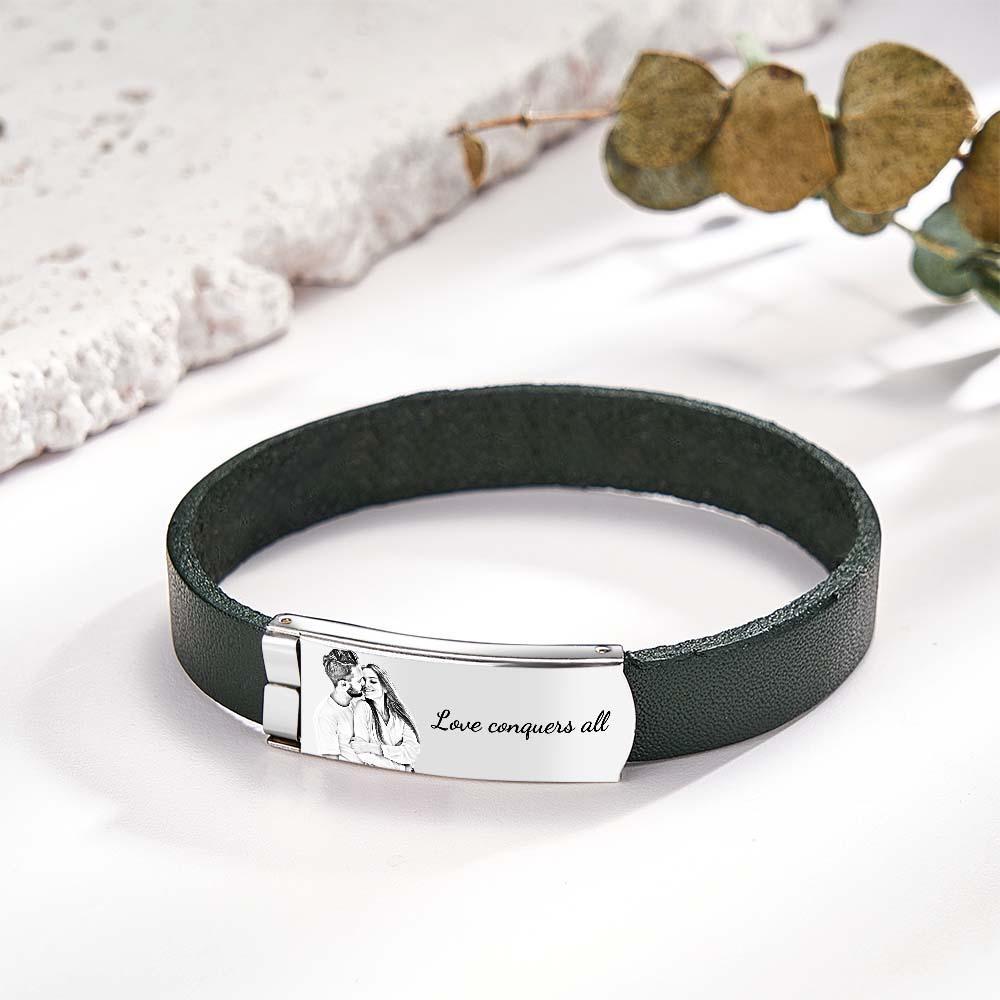 Custom Photo Retro Leather Bracelet With Text Fashion Accessory For Men - soufeeluk