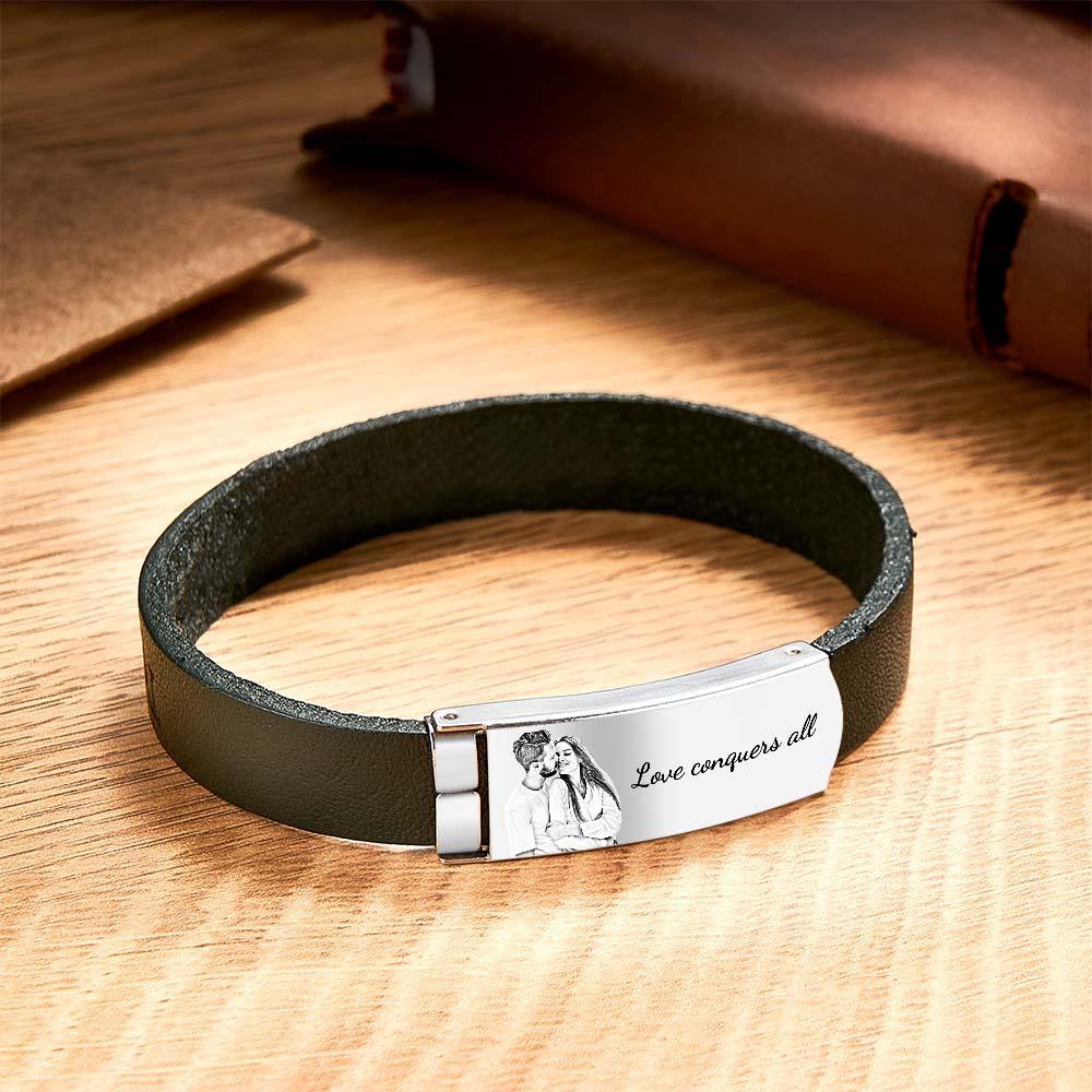 Custom Photo Retro Leather Bracelet With Text Fashion Accessory For Men - soufeeluk
