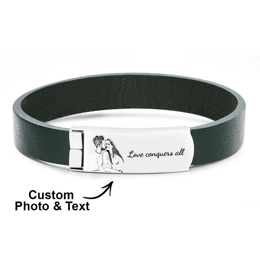 Custom Photo Retro Leather Bracelet With Text Fashion Accessory For Men - soufeeluk