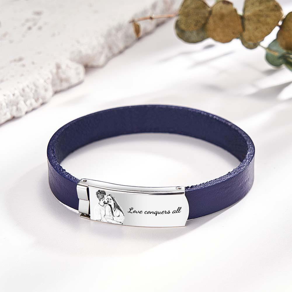 Custom Photo Retro Leather Bracelet With Text Fashion Accessory For Men - soufeeluk