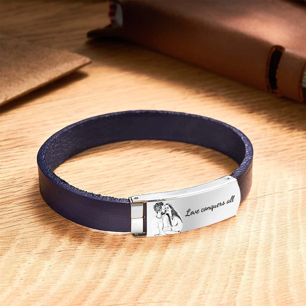 Custom Photo Retro Leather Bracelet With Text Fashion Accessory For Men - soufeeluk