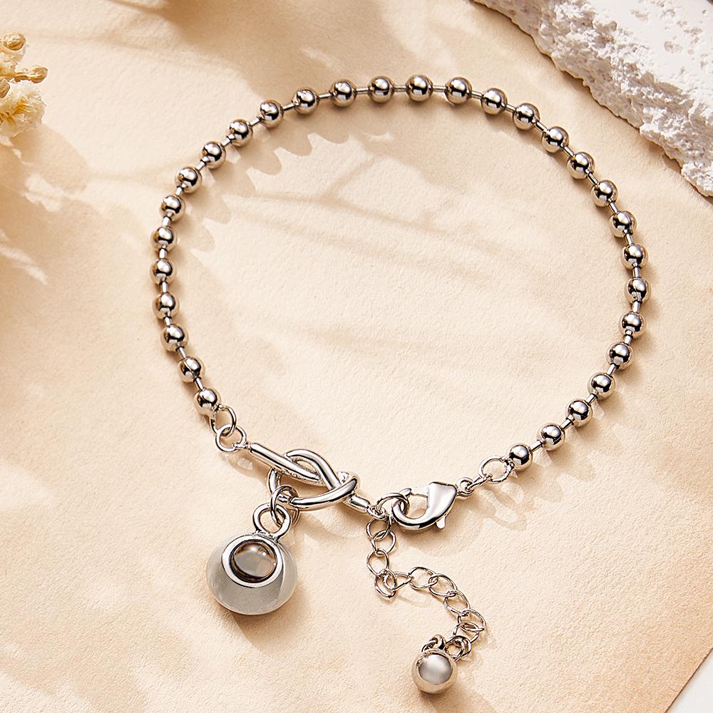 Custom Photo Projection Bracelet with Round Bead Stylish Present for Important Person - soufeeluk