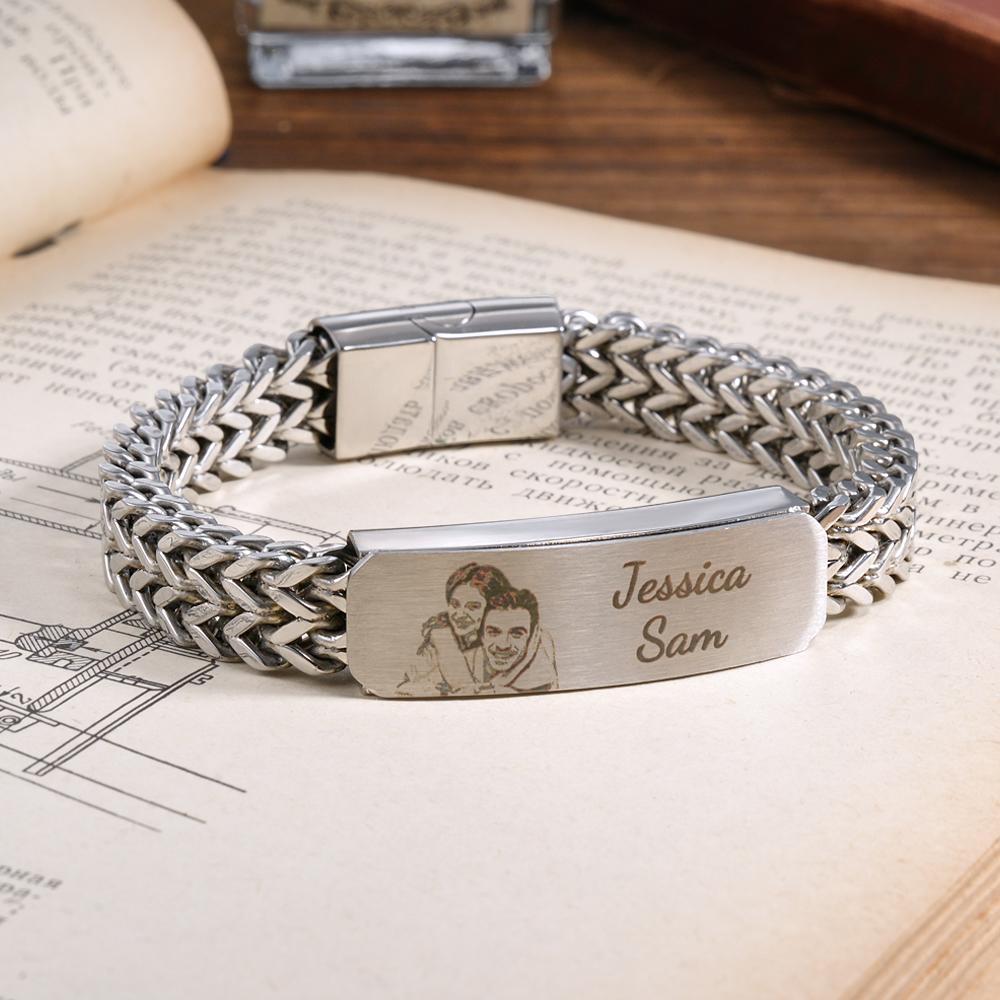Custom Photo Bracelet Personalised Engraved Fashion Men's Chain Bracelet Father's Day Gift - soufeeluk