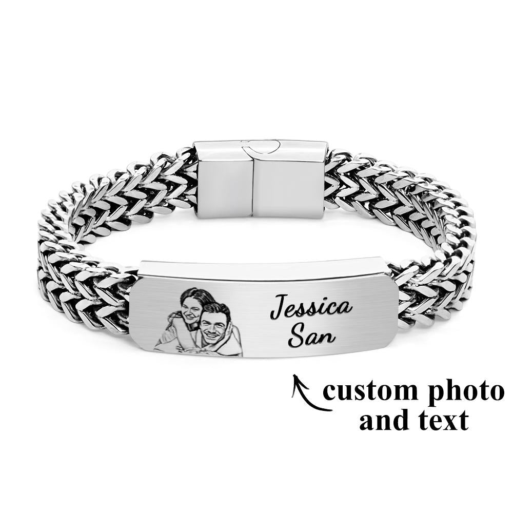 Custom Photo Bracelet Personalised Engraved Fashion Men's Chain Bracelet Father's Day Gift - soufeeluk
