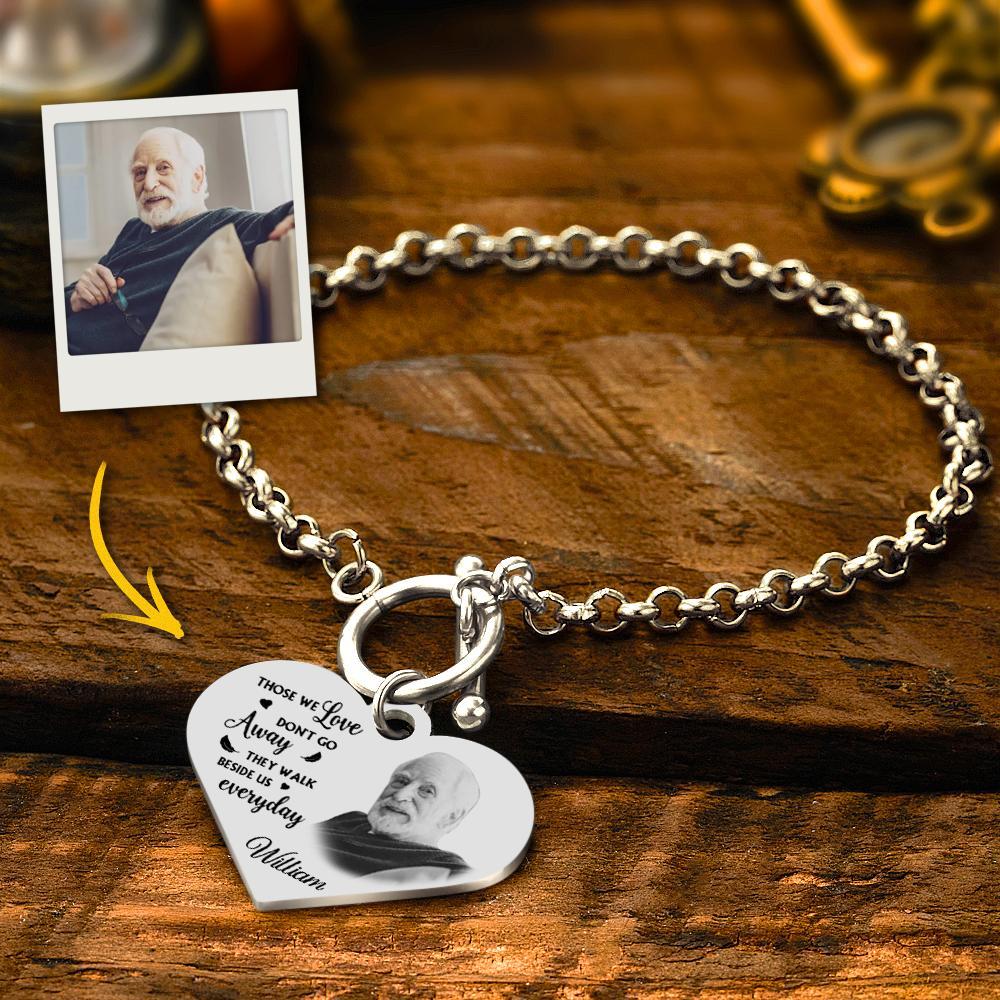 Custom Photo Bracelet with Heart Memorial Engraved Bracelet Engraving Stainless Steel Bracelet - soufeeluk