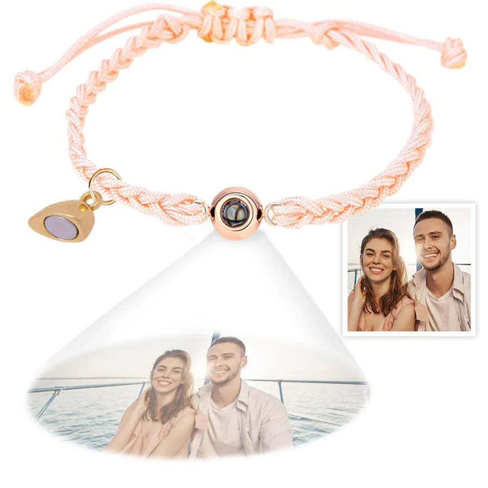 Custom Photo Projection Bracelet Simple Woven Heart Magnetic Bracelet Christmas Gift for Couple - soufeeluk