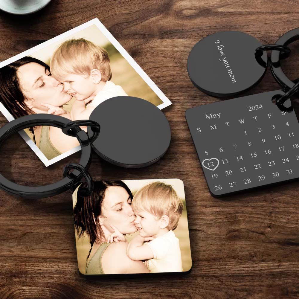 Custom Photo Keychain Engraved Calendar Keychain Gift for Mother - soufeeluk