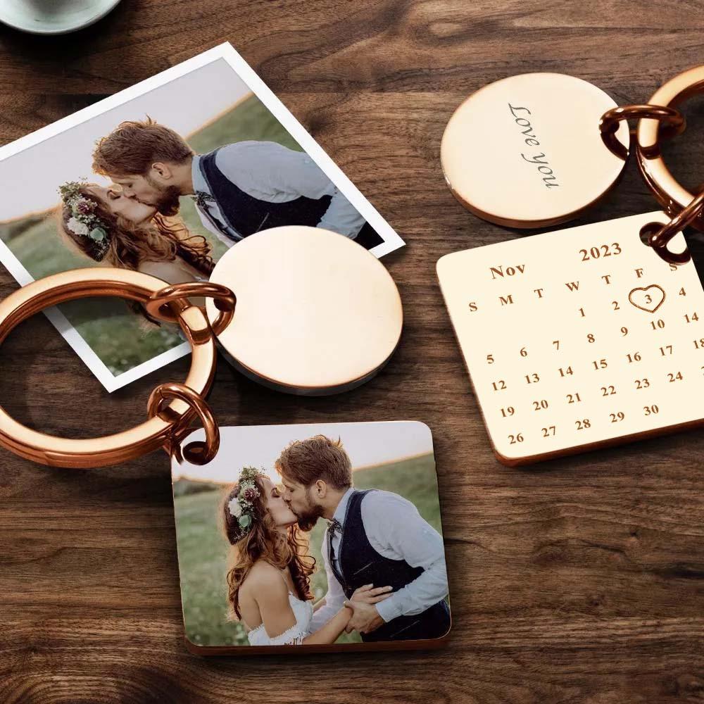 Custom Calendar Keychain Engraved Photo Keychain Gifts Rose Gold Photo Keychain
