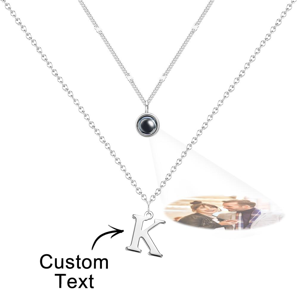 Layered Custom Necklace Personalised Letter Photo Projection Necklace Anniversary Gifts