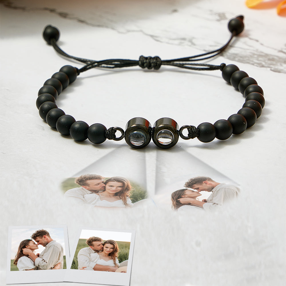 Personalised Double Pendant Projection Bead Bracelet Custom Photo Bracelet Gift for Couple Family - soufeeluk