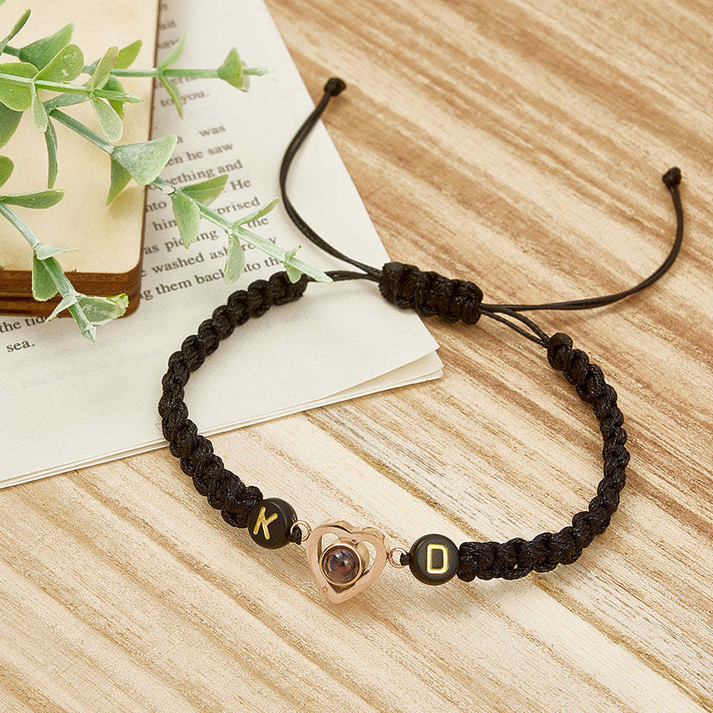 Personalised Braided Photo Projection Bracelet Fishtail Rope Couple's Bracelet Gifts for Lover - soufeeluk