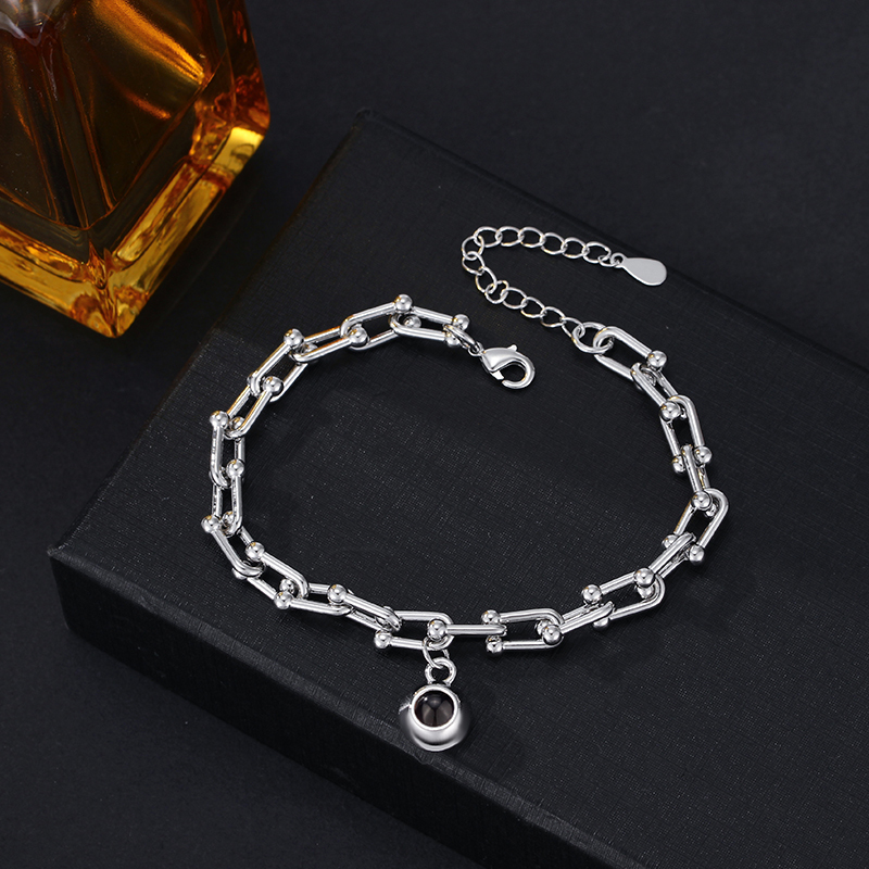 Personalized Projected Picture Bracelet With Round Pendant Handsome Christmas Gift For Husband - soufeeluk