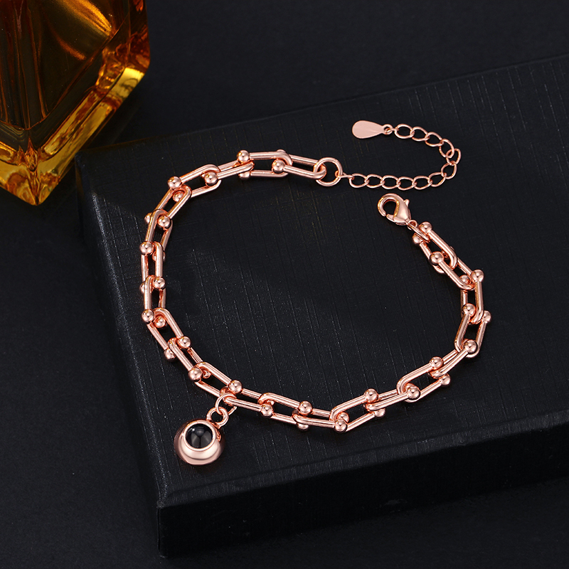 Personalized Projected Picture Bracelet With Round Pendant Handsome Christmas Gift For Husband - soufeeluk