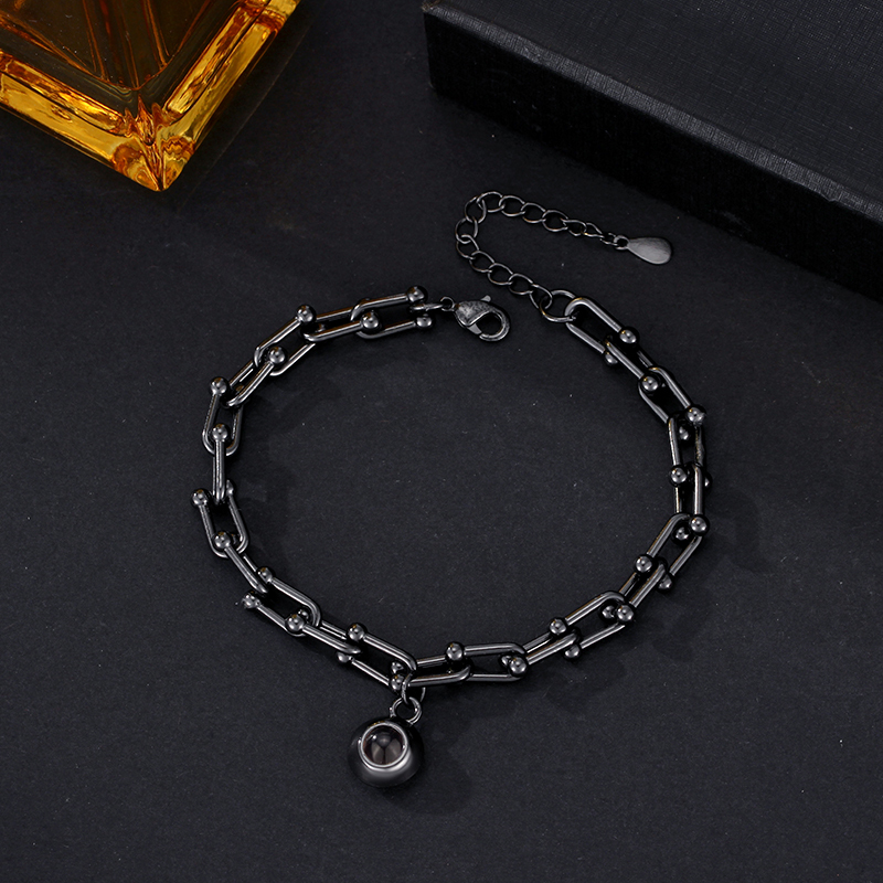 Personalized Projected Picture Bracelet With Round Pendant Handsome Christmas Gift For Husband - soufeeluk