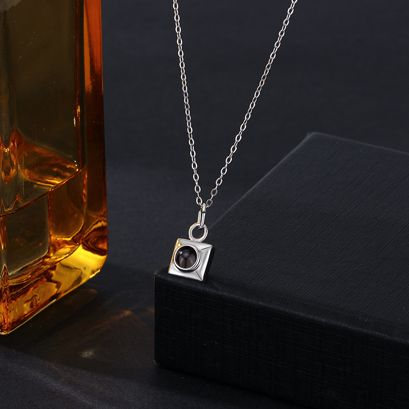 Personalized Projection Picture Necklace With Square Pendant Christmas Gift For Men