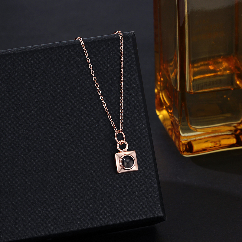 Personalized Projection Picture Necklace With Square Pendant Christmas Gift For Men - soufeeluk