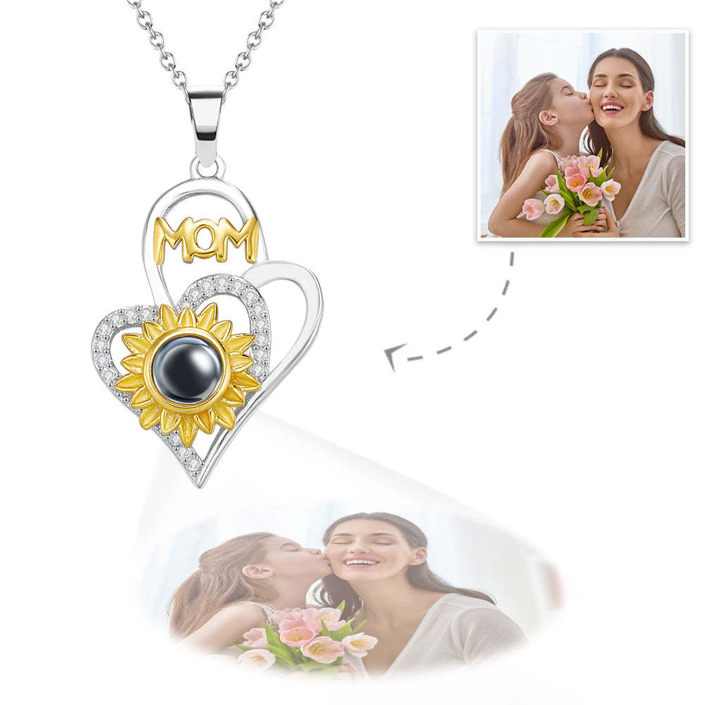 Personalised Photo Projection Necklace with Sunflower Elegant Cross Heart Design Best Mother's Day Gift - soufeeluk