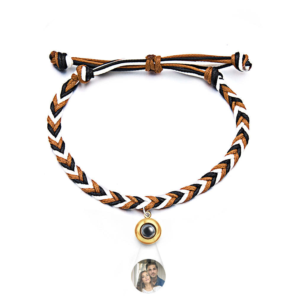 Personalised Projected Picture Bracelet Twist Rope With Round Pendant Warm Christmas Gift For Men - soufeeluk