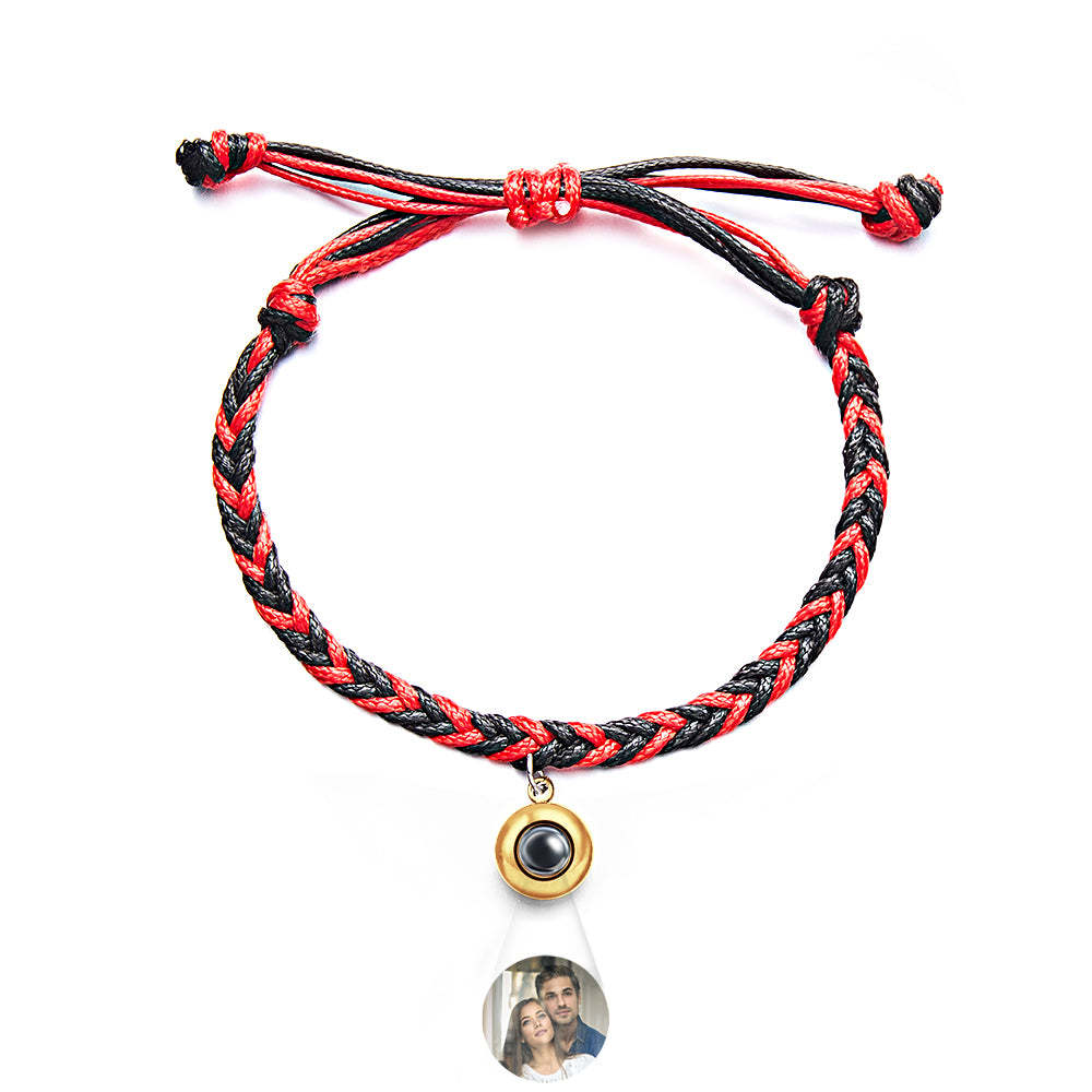 Personalised Projected Picture Bracelet Twist Rope With Round Pendant Warm Christmas Gift For Men - soufeeluk