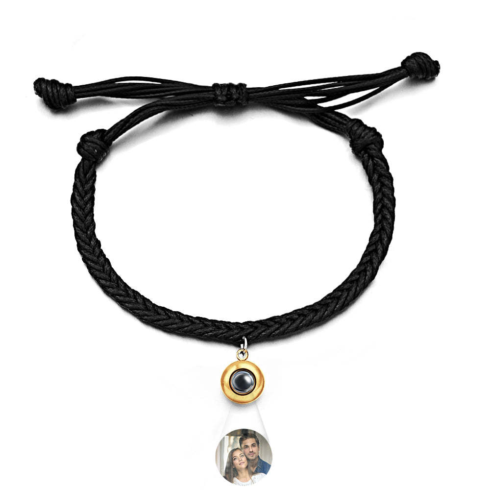 Personalised Projected Picture Bracelet Twist Rope With Round Pendant Warm Christmas Gift For Men - soufeeluk