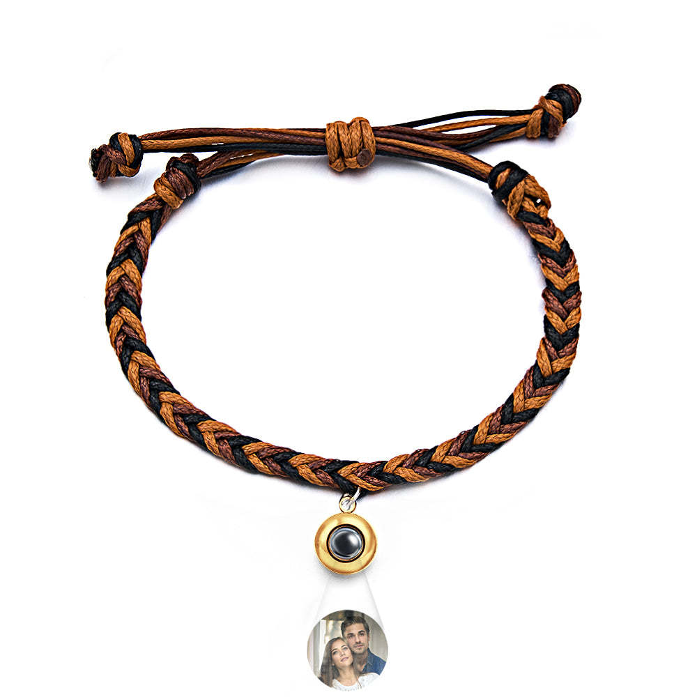 Personalised Projected Picture Bracelet Twist Rope With Round Pendant Warm Christmas Gift For Men - soufeeluk
