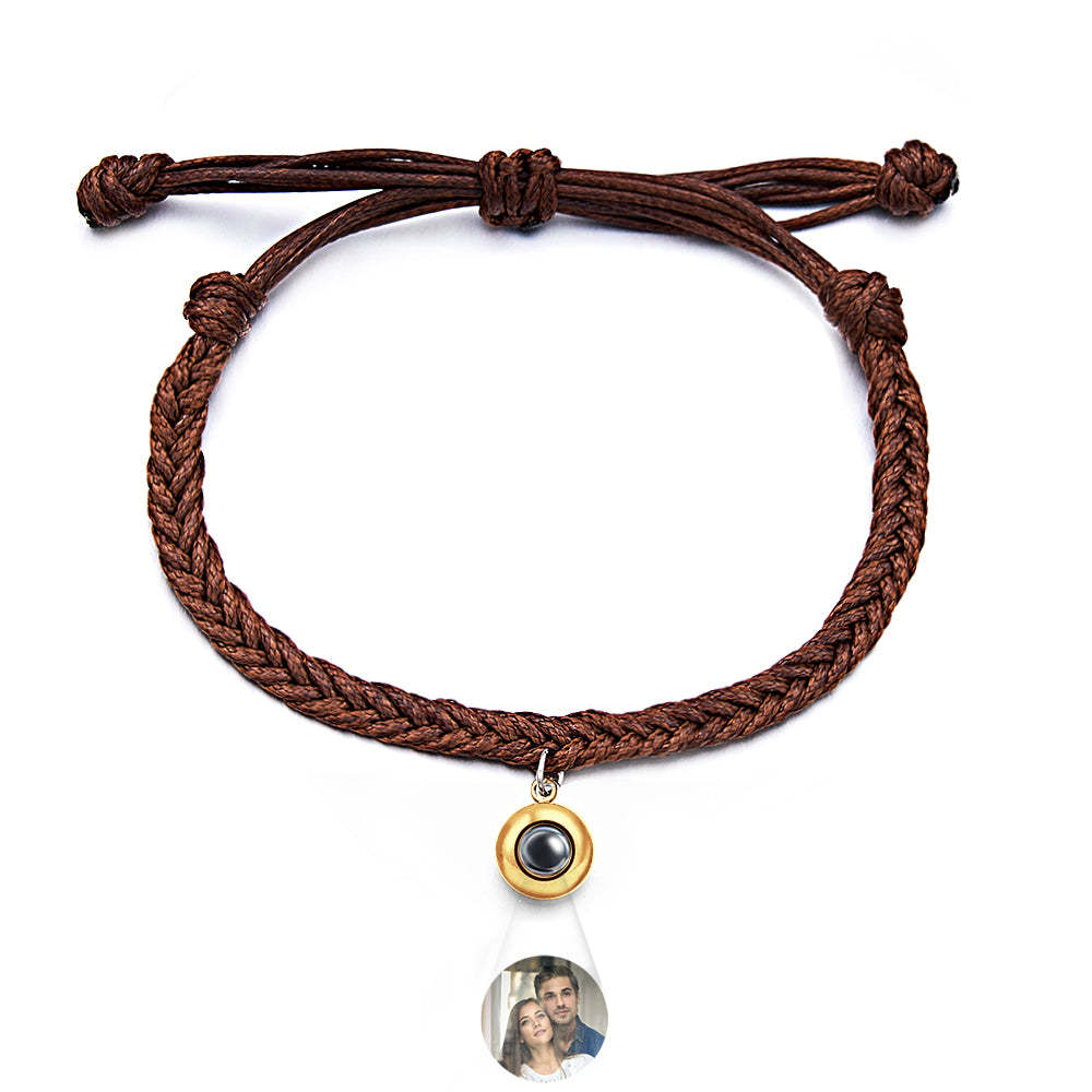Personalised Projected Picture Bracelet Twist Rope With Round Pendant Warm Christmas Gift For Men - soufeeluk