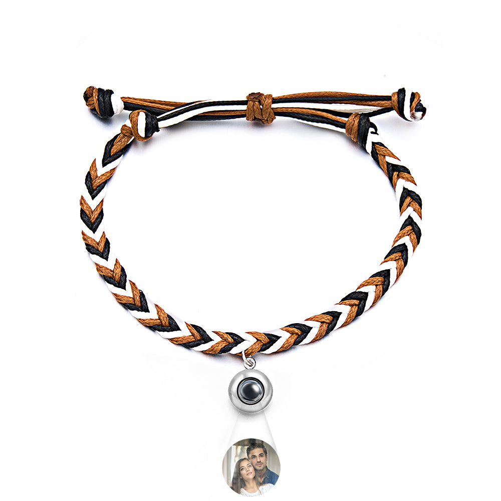 Personalised Projected Picture Bracelet Twist Rope With Round Pendant Warm Christmas Gift For Men - soufeeluk