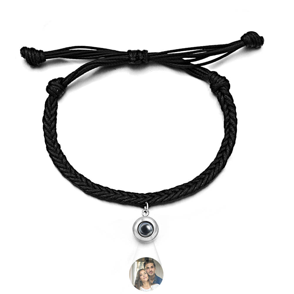 Personalised Projected Picture Bracelet Twist Rope With Round Pendant Warm Christmas Gift For Men - soufeeluk