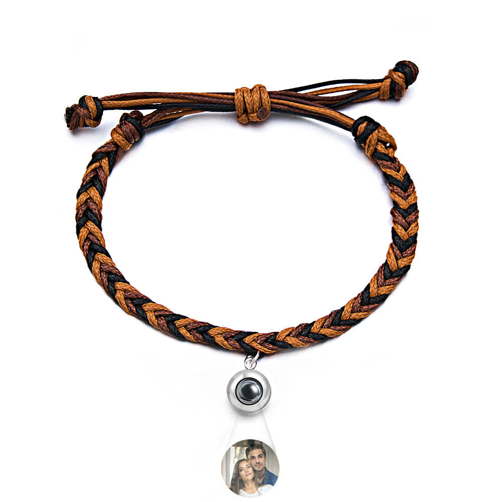 Personalised Projected Picture Bracelet Twist Rope With Round Pendant Warm Christmas Gift For Men - soufeeluk