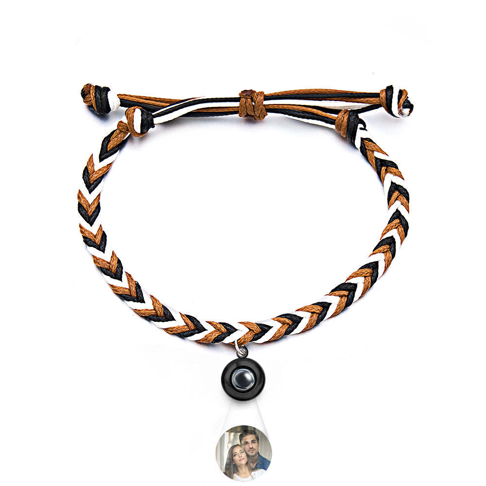 Personalised Projected Picture Bracelet Twist Rope With Round Pendant Warm Christmas Gift For Men - soufeeluk