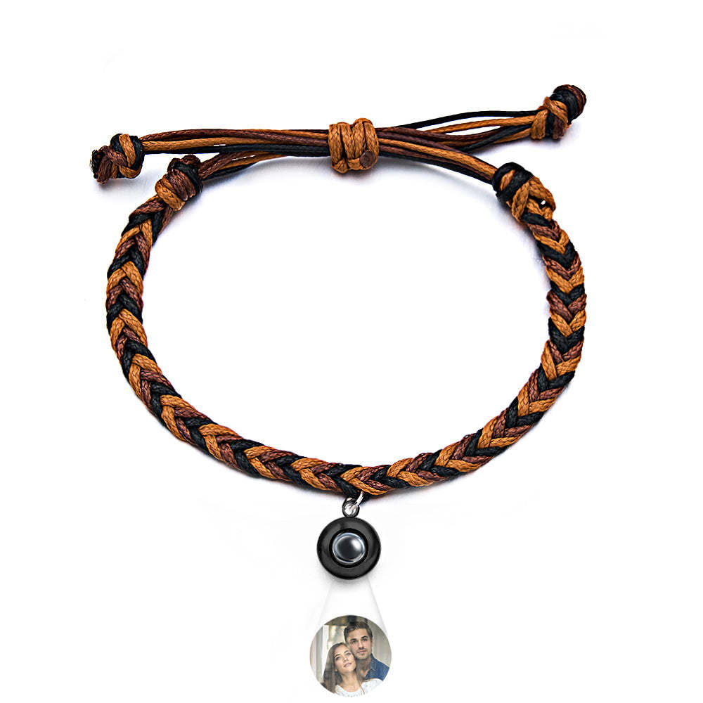 Personalised Projected Picture Bracelet Twist Rope With Round Pendant Warm Christmas Gift For Men - soufeeluk