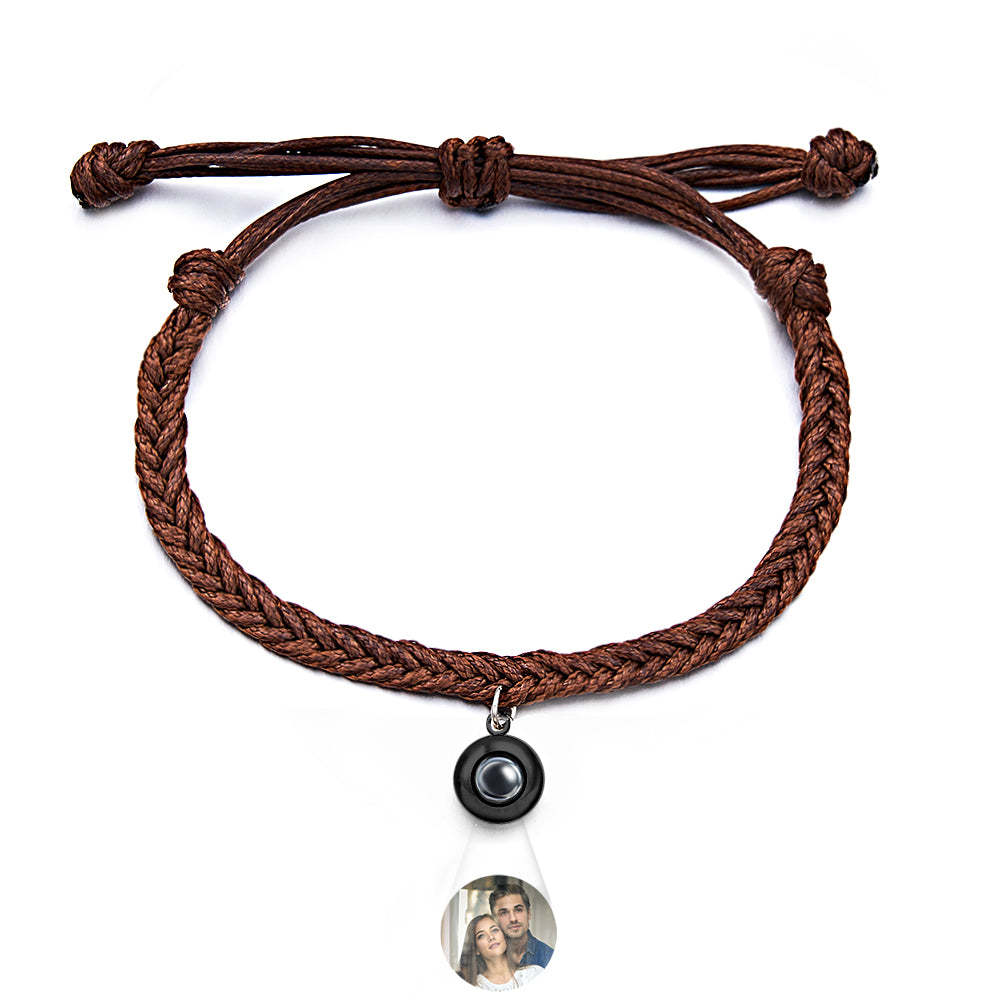 Personalised Projected Picture Bracelet Twist Rope With Round Pendant Warm Christmas Gift For Men - soufeeluk