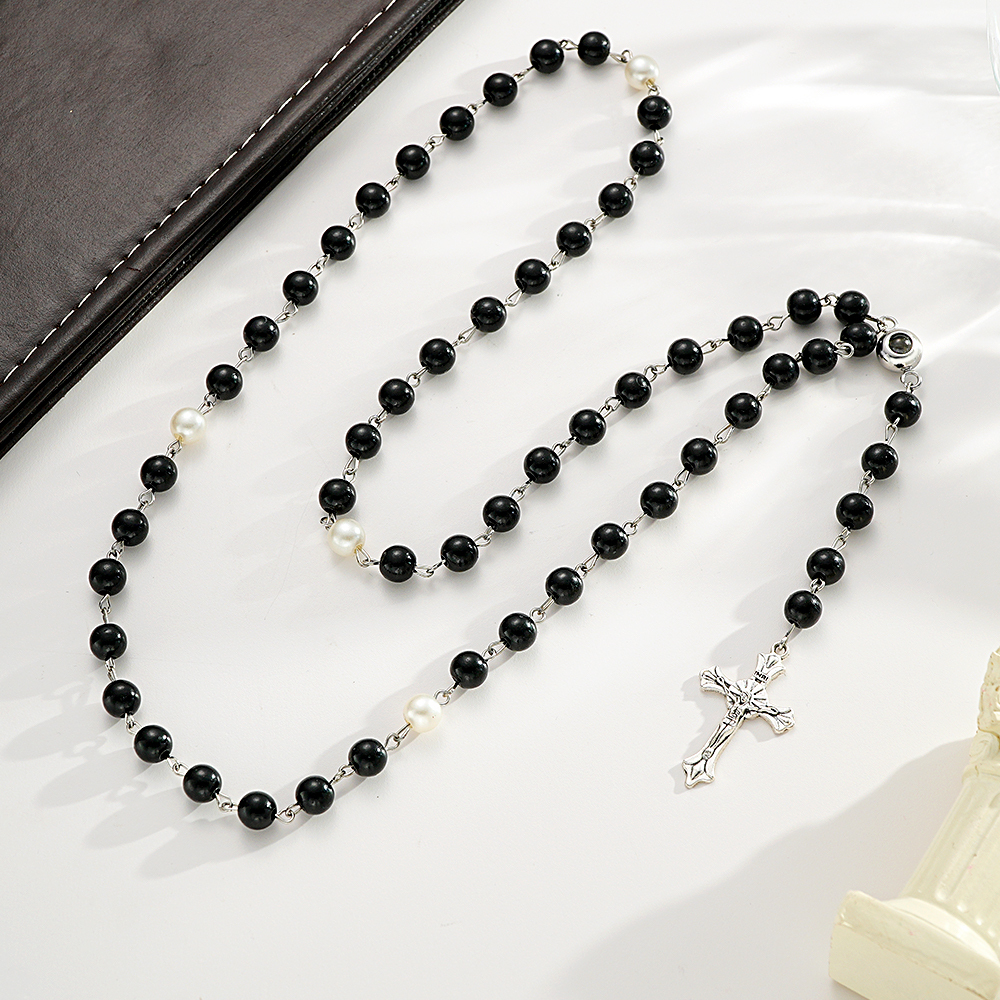 Personalized Photo Projection Multi-Color Rosary Beads Cross Necklace with Photo Memorial Gift for Women - soufeeluk