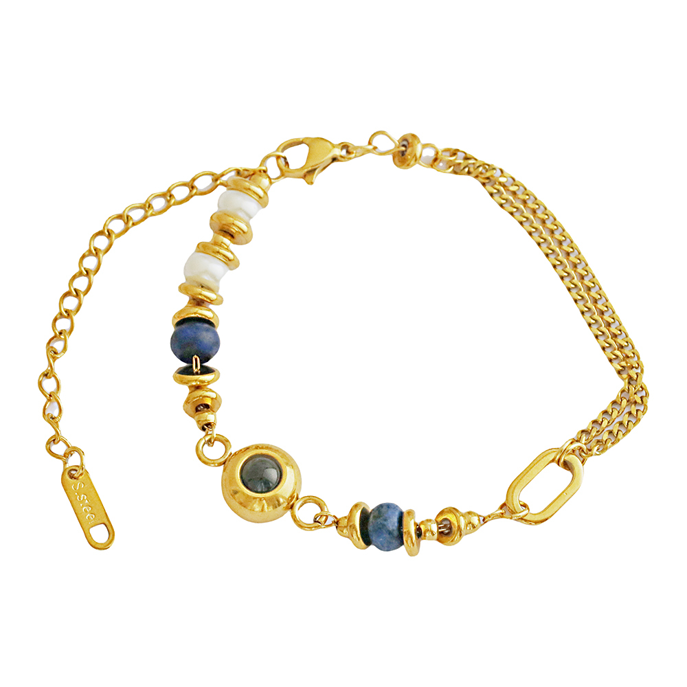 Custom Photo Projection Bracelet Vintage Luxury Natural Stone Bracelet 18K Gold Plated Stainless Steel Waterproof Bracelet Gift for Her - soufeeluk