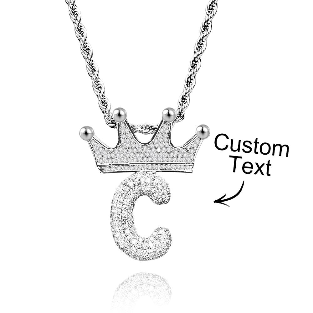 Custom Name Necklace With Crown Trendy Letter Chain Hip Hop Necklace For Men - soufeeluk