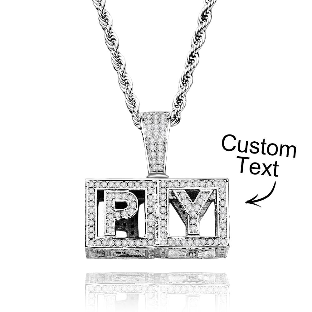 Custom Name Necklace Block Cube Letter Chain Hip Hop Necklace For Men - soufeeluk