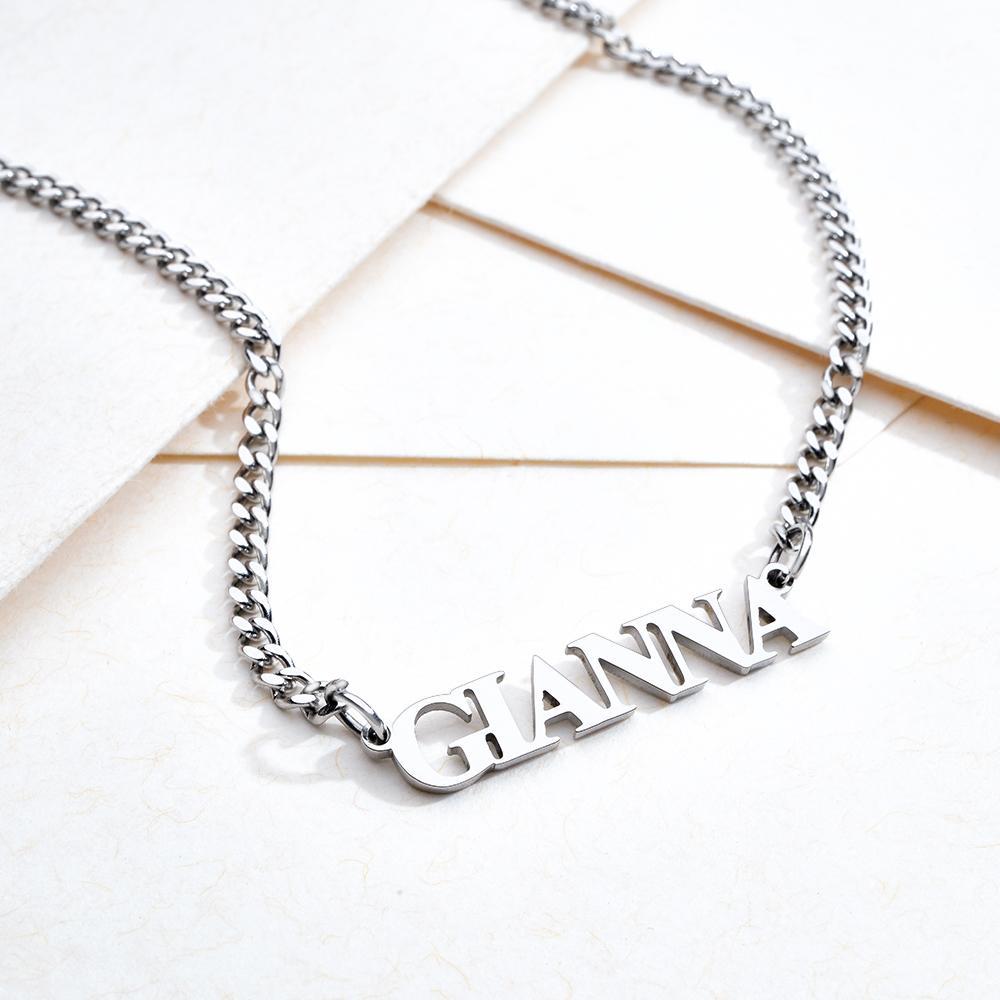Custom Slanted Minimalist Name Necklace Dainty Couple Gift - soufeeluk