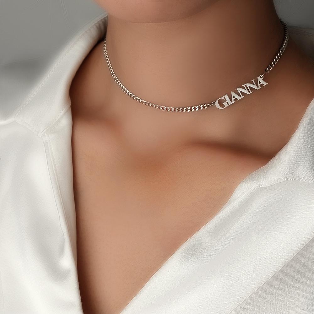 Custom Slanted Minimalist Name Necklace Dainty Couple Gift - soufeeluk