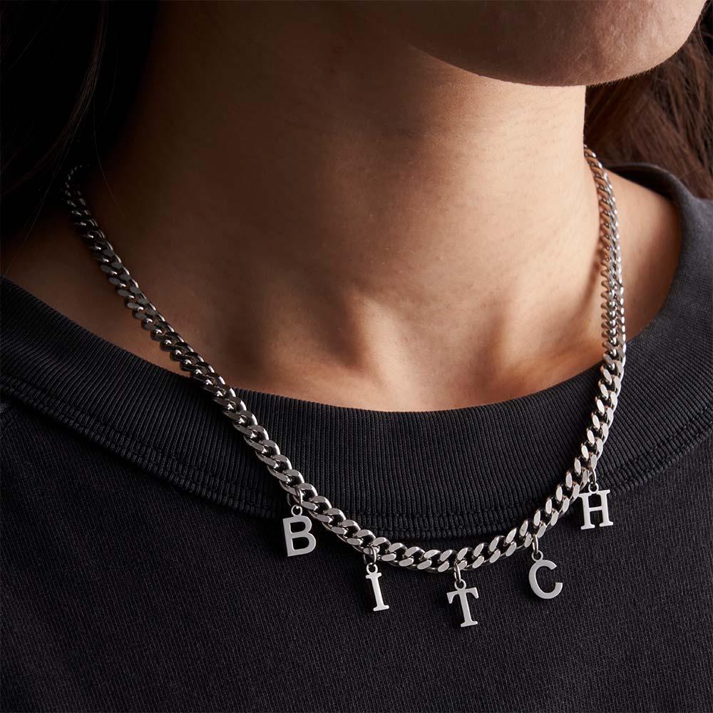 Custom Name Necklace Letter Curb Chain Choker Rave Edgy Punk Goth Jewellery Unique Gift - soufeeluk