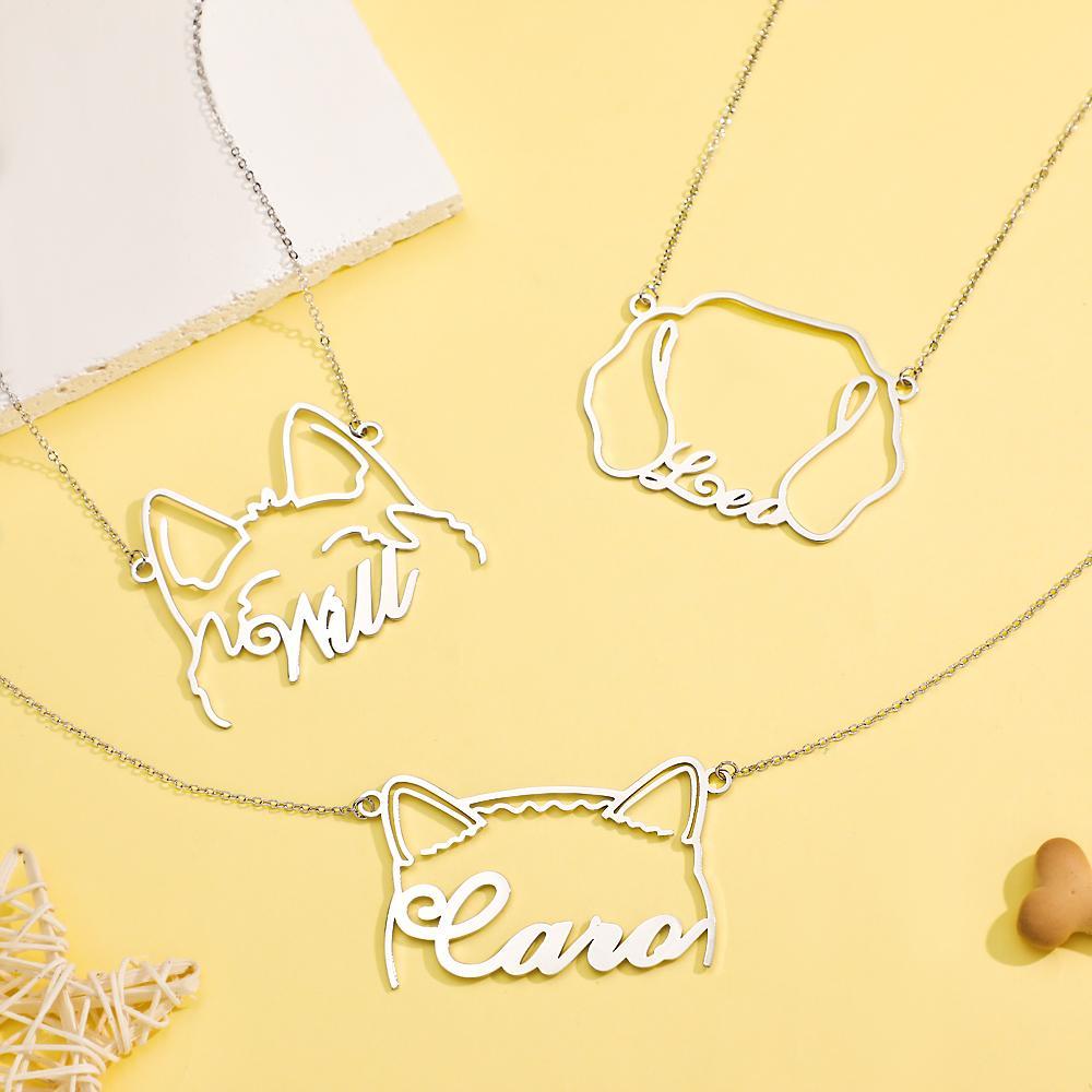 Custom Pet Silhouette Name Necklace Cute Dog Cat Modeling Jewellery Gift for Pet Lover - soufeeluk